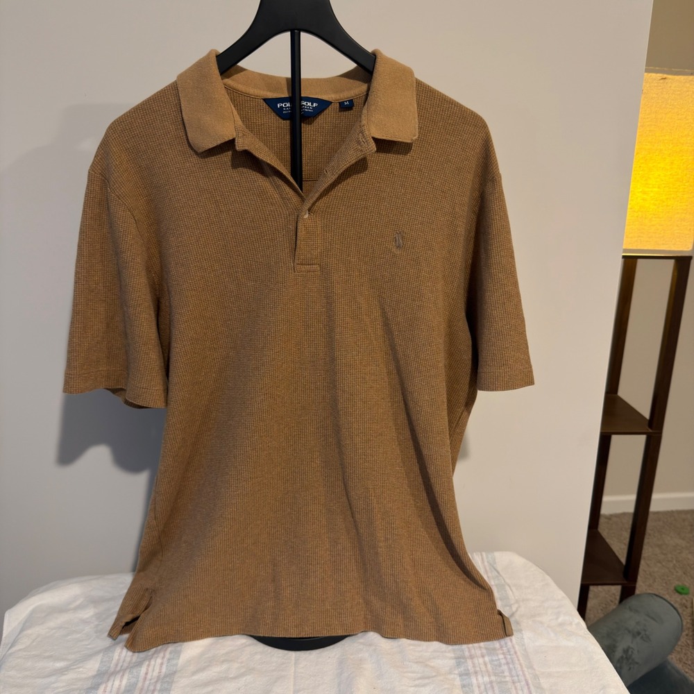 Polo Golf Ralph Lauren Pima Cotton Alpaca Polo Shirt Tan Brown Mens Medium